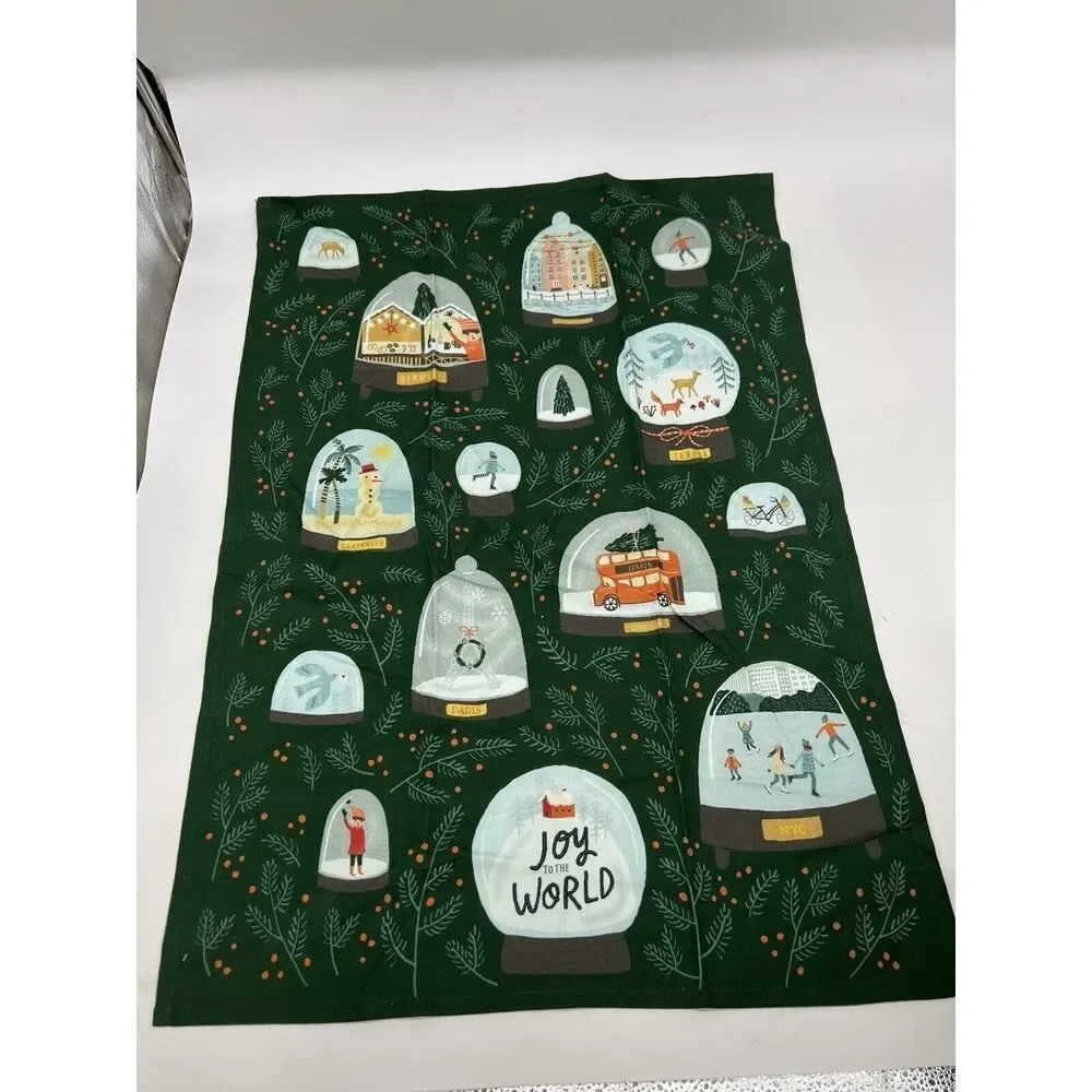 Anthropologie Joy To The World Dish Towel 28” x 21” Christmas Holiday Set Of 3